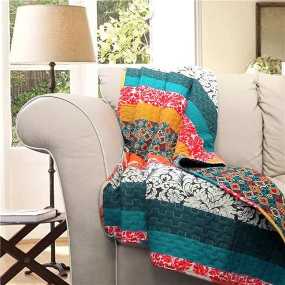Boho Reversible Throw Colorful Striped Pattern Bohemian Blanket, 60” x 50” - Picture 1 of 5